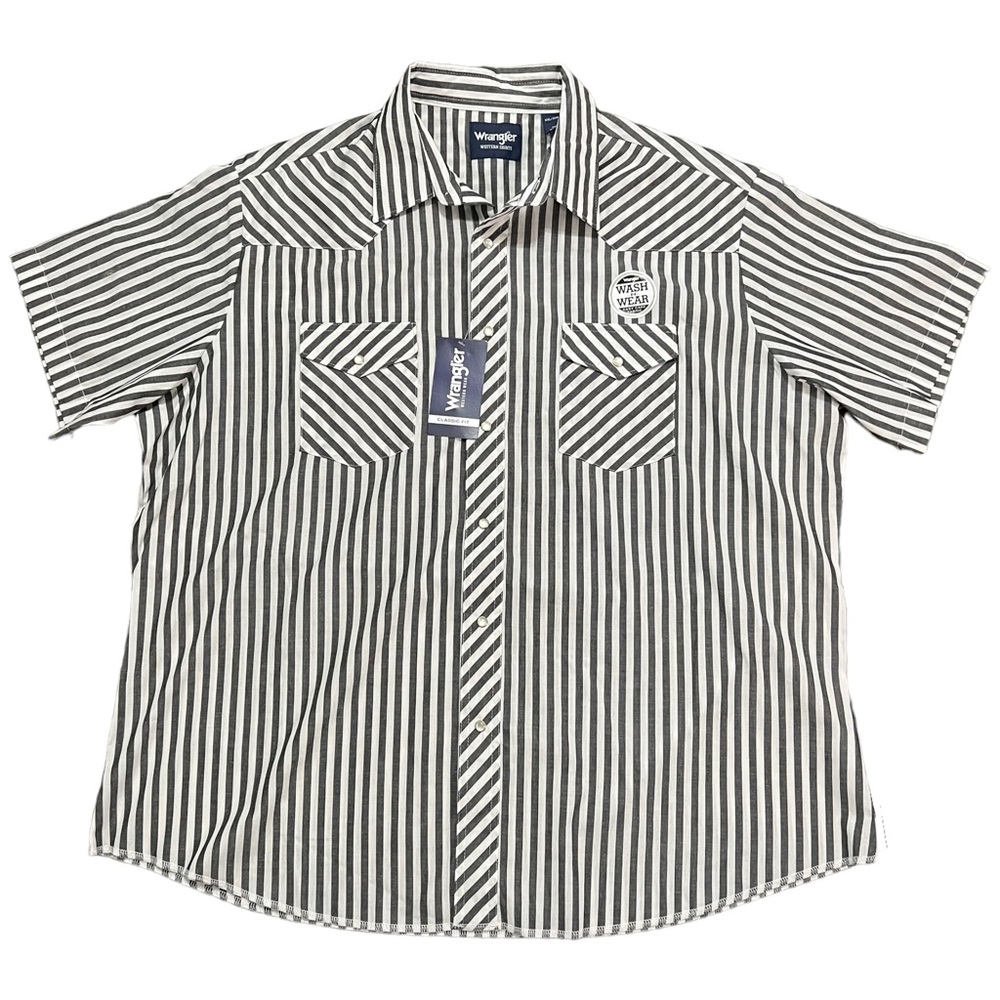 Wrangler Western Shirts Mens XXL Gray White Stripe Pearl Snap Short Sleeve NEW
